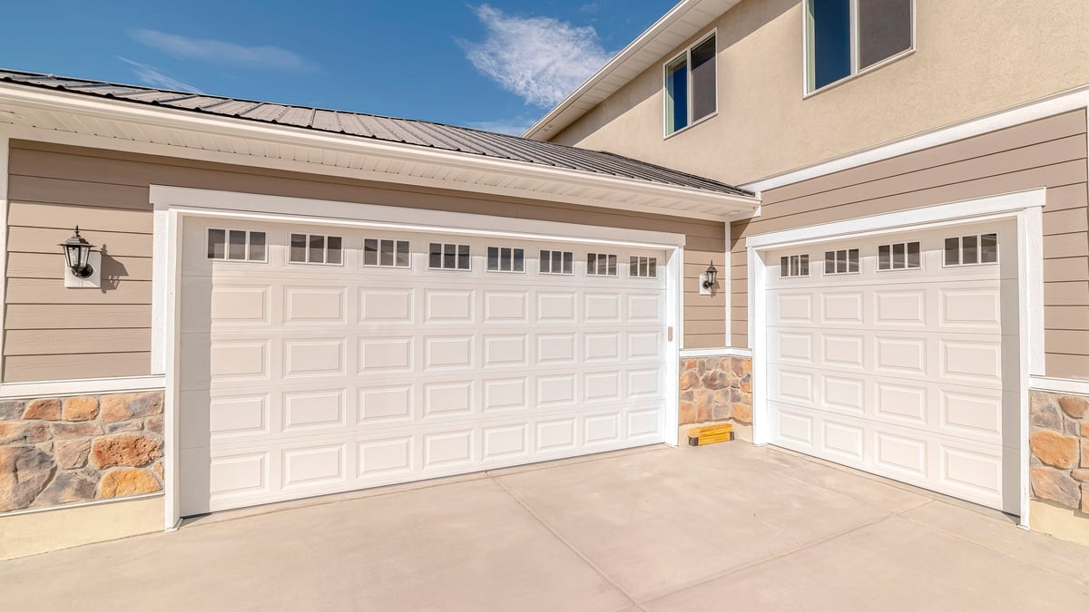 Driveway and garage of a modern two storey home